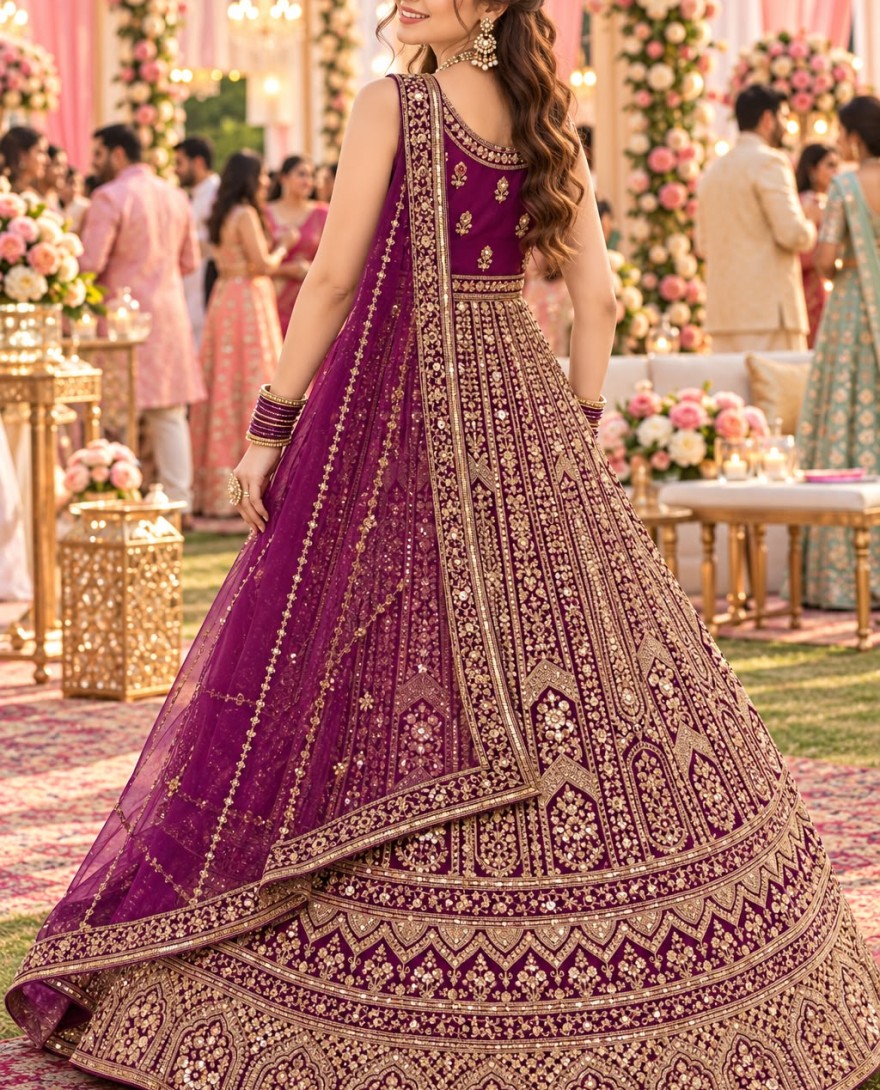 PURPLE - Purple color Net Readymade Lehenga Choli with Beads